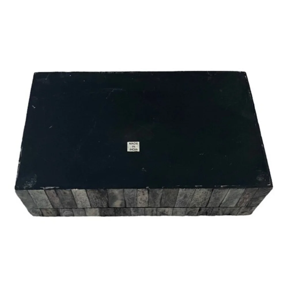 Vintage Large Gray Bone Stripe Wood Box India 10.25